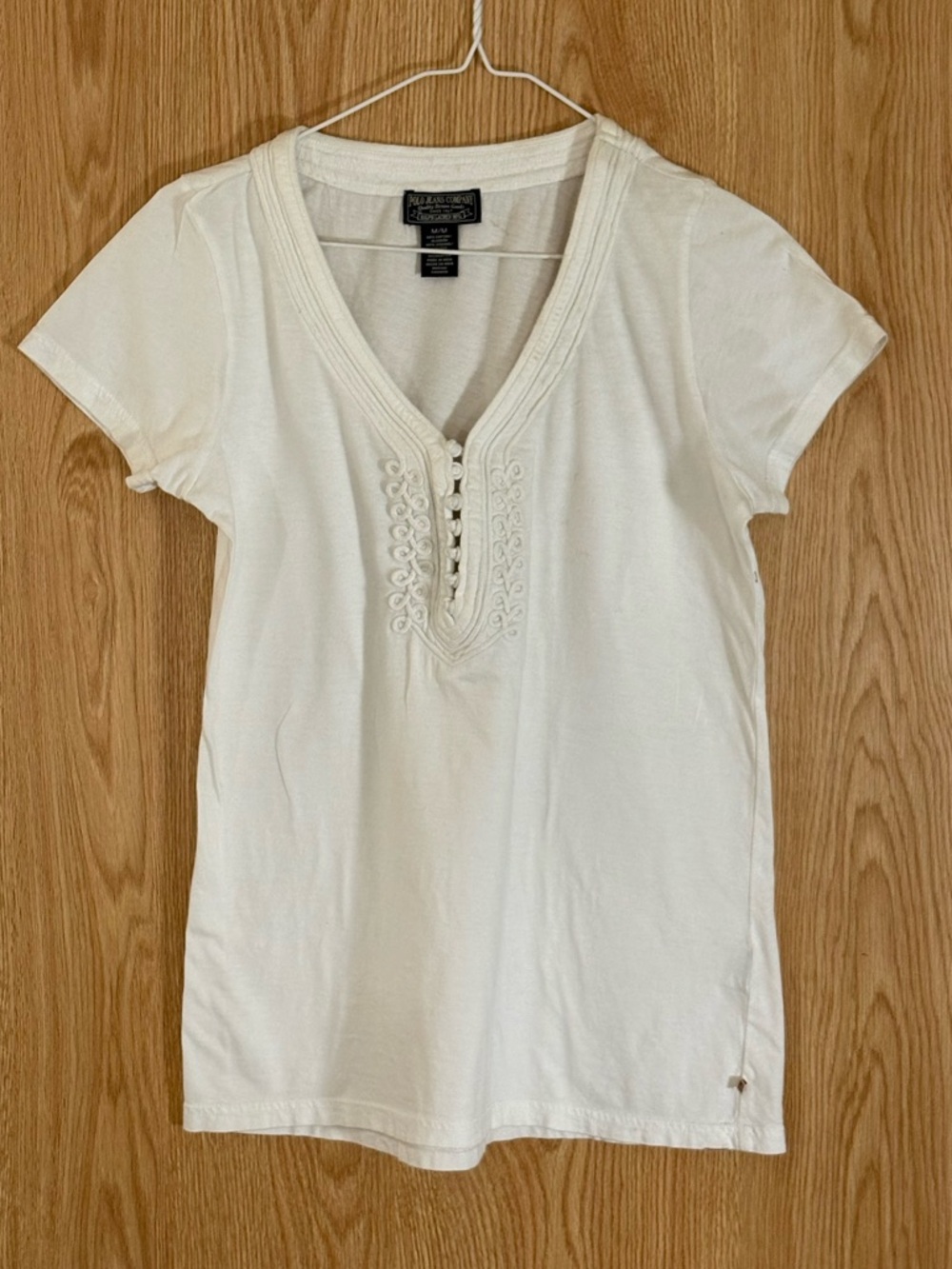 POLO Ralph Lauren White Crocheted Front Tiny Button Detail Career Tee Top